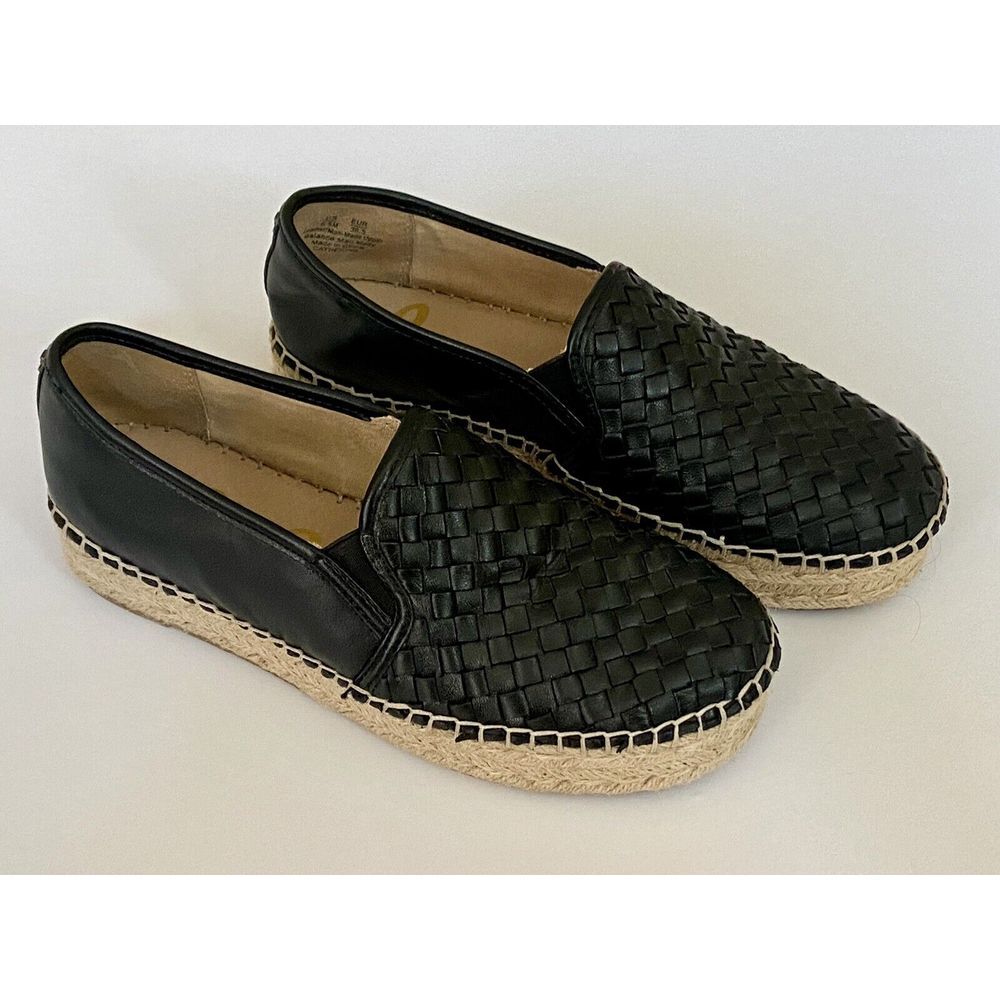 Women's Sz 6.5 SAM EDELMAN Catherine Slip On Black Leather Platform Espadrille - Picture 3 of 9